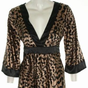 Black & Tan Satin Kimono Style Tunic Top